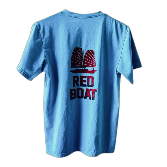 Red Boat Fish Sauce Blue V-Neck Graphic T-Shirt Small foodie chef casual funky - Picture 2 of 3